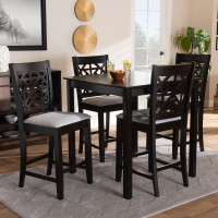 Baxton Studio RH310P-Grey/Dark Brown-5PC Pub Set Devon Modern and Contemporary Grey Fabric Upholstered and Espresso Brown Finished Wood 5-Piece Pub Dining Set